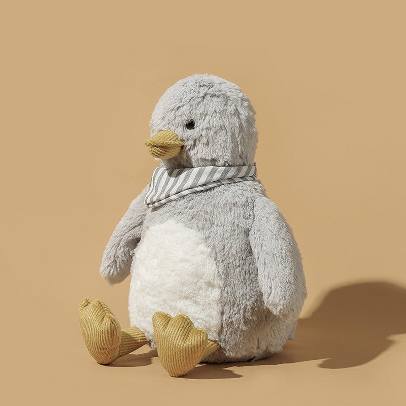 DapperDucky Plush – Stylish Kawaii Duck with Fluffy Fur Coat & Grey Scarf - Goodlifebean Stuffed Animals