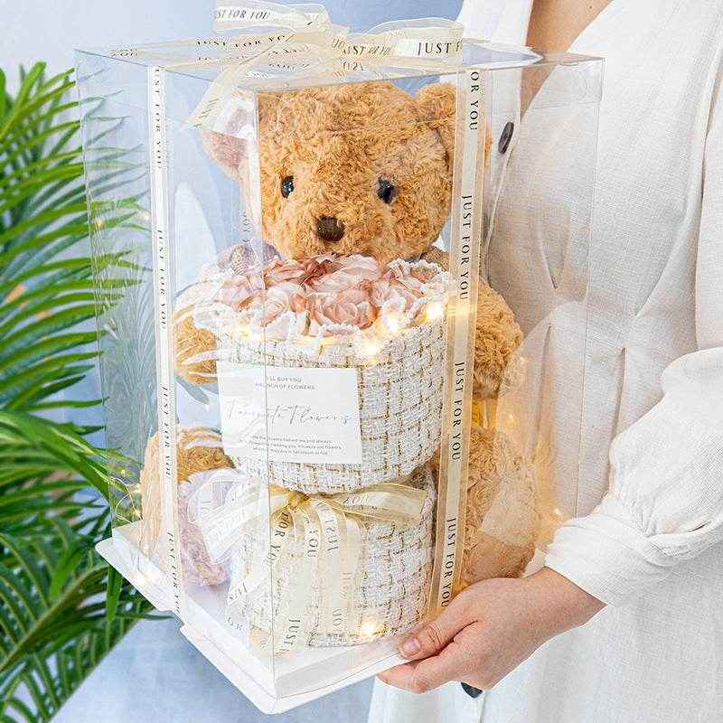 BlushBear: Cute Birthday Bear with Forever Rose Bouquet - Goodlifebean Stuffed Animals
