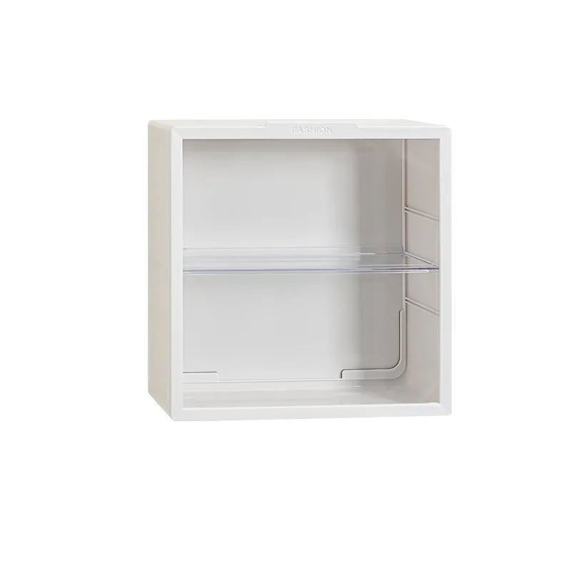 White wall-mounted cabinet with a single shelf on a white background