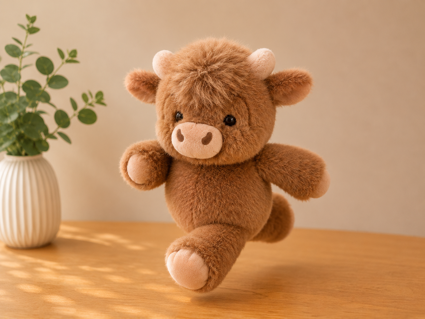Chubby Highland Cow Running Plushie - Brown