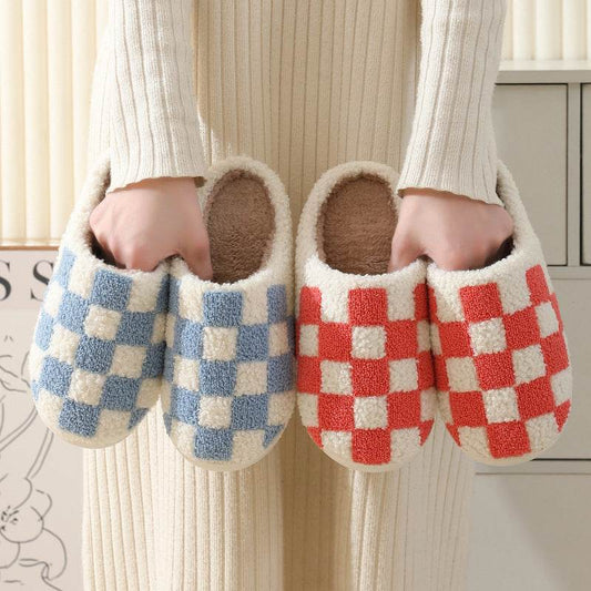Shop Fuzzy Plaid Warm Indoor Slippers - Goodlifebean Plushie | Stuffed Animal