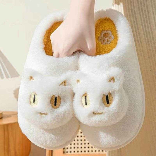 Kawaii Fluffy Cat Plush Slippers - Goodlifebean Shoes