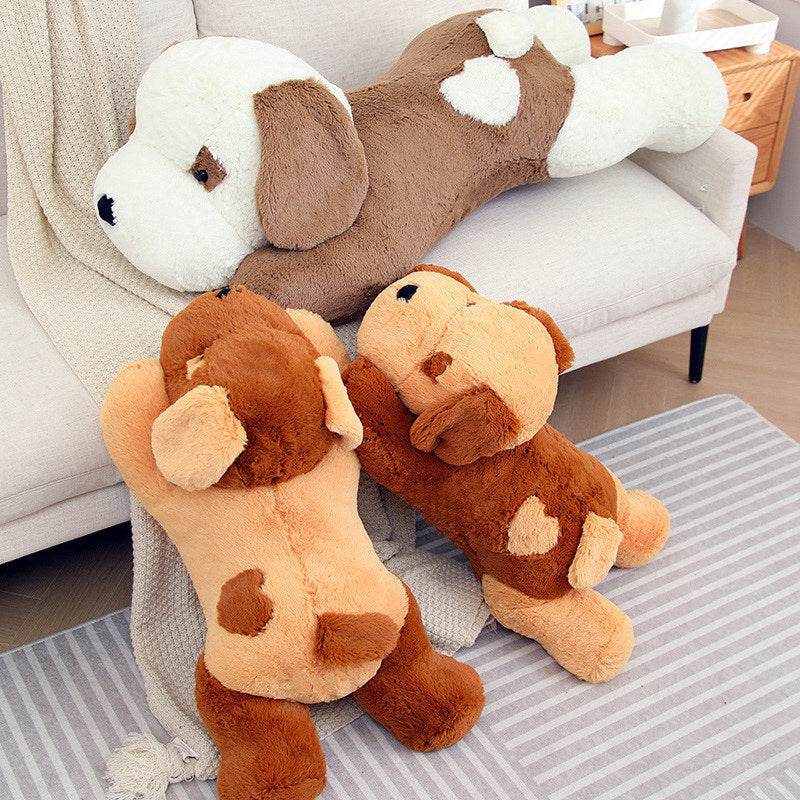 Fluffy Sleeping White Brown Puppy Plushie | Stuffed Animal Puppy.
