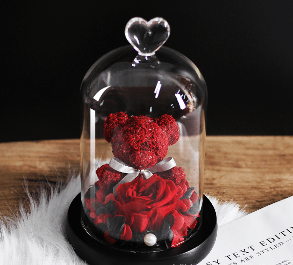Forever Rose Teddy Bear With Glass Gift Box - Goodlifebean