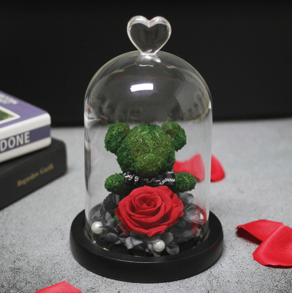 Forever Rose Teddy Bear With Glass Gift Box - Goodlifebean