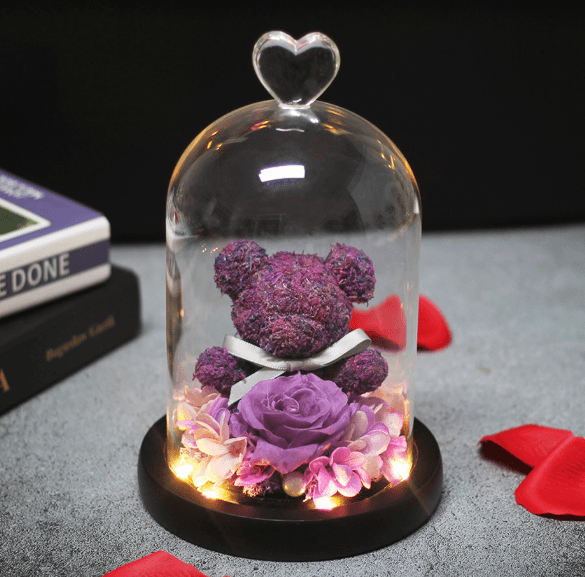 Forever Rose Teddy Bear With Glass Gift Box - Goodlifebean