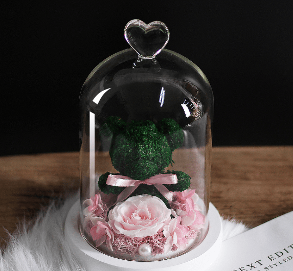 Forever Rose Teddy Bear With Glass Gift Box - Goodlifebean