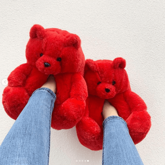 Shop Red Teddy Bear Plush Slippers - Goodlifebean Plushie | Stuffed Animal