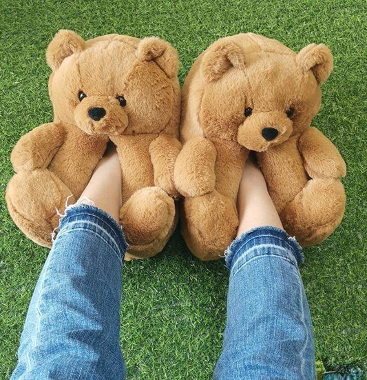 Shop Honey Brown Teddy Bear Plush Slippers - Goodlifebean Plushie | Stuffed Animal