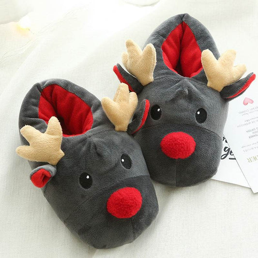 Shop Rudolph with Red Nose Warm Fluffy Slippers - Goodlifebean Plushie | Stuffed Animal