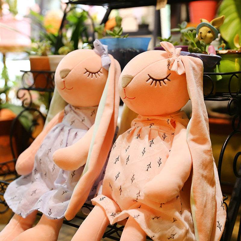 Poppy: Cute Pink and Blue Fluffy Bunny Plushie.