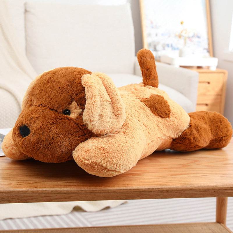 Fluffy Sleeping White Brown Puppy Plushie | Stuffed Animal Puppy.