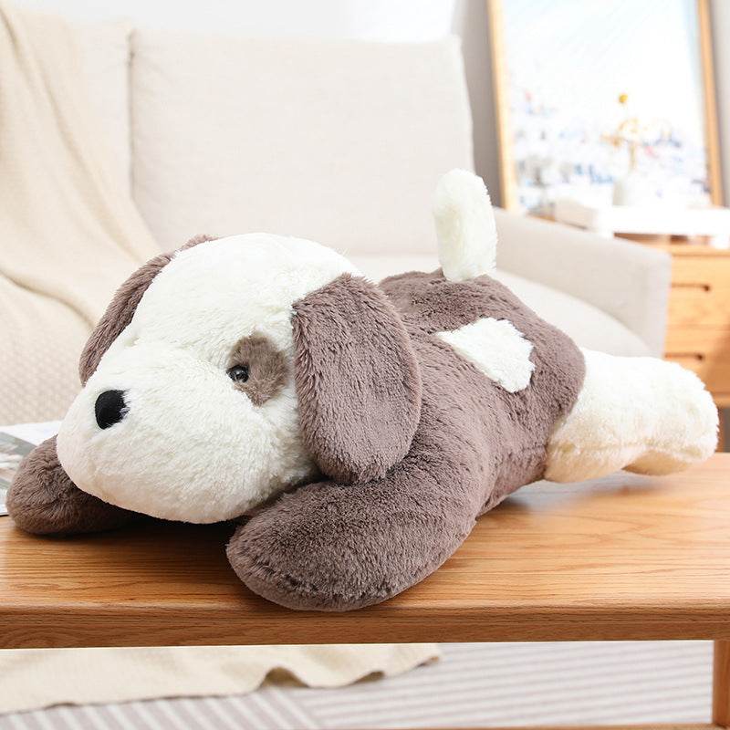 Fluffy Sleeping White Brown Puppy Plushie | Stuffed Animal Puppy.