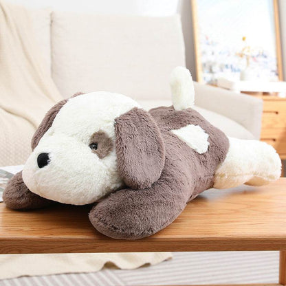 Fluffy Sleeping White Brown Puppy Plushie | Stuffed Animal Puppy.