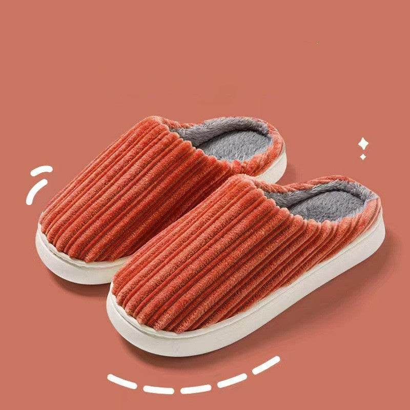 Striped Thick Fleece Warm Slippers - Goodlifebean