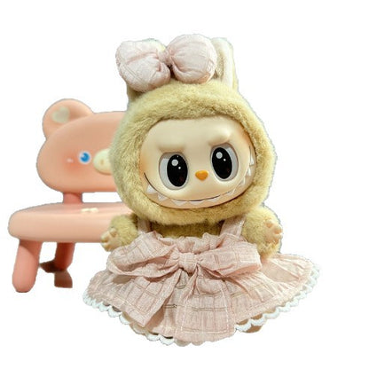 Handmade Labubu Plaid Pink Dress Outfit with Accessory