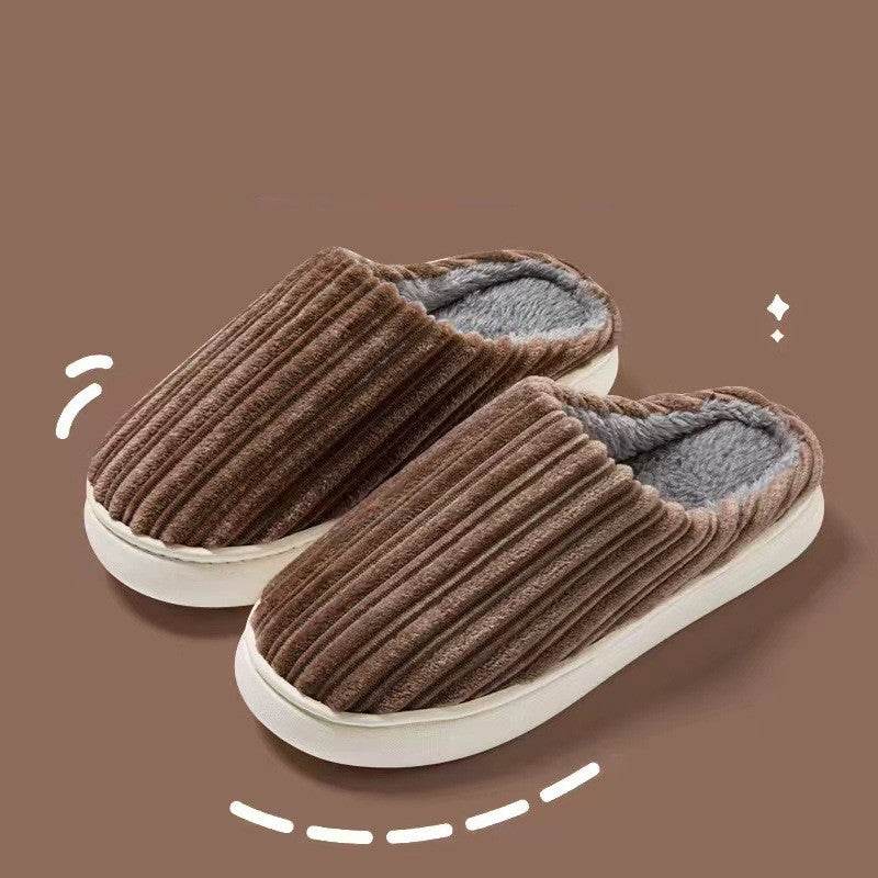 Striped Thick Fleece Warm Slippers - Goodlifebean