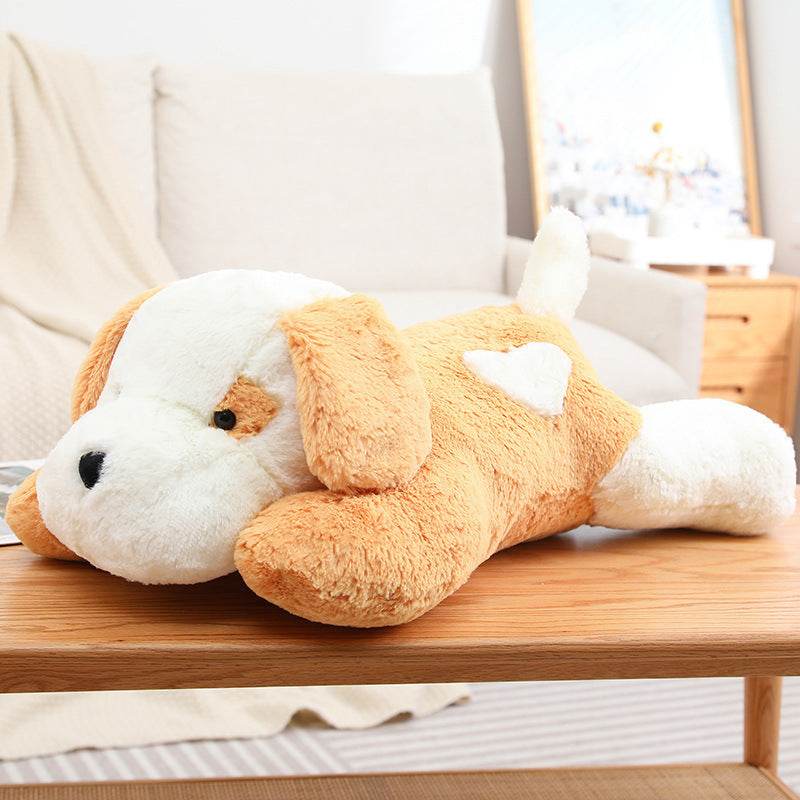 Fluffy Sleeping White Brown Puppy Plushie | Stuffed Animal Puppy.