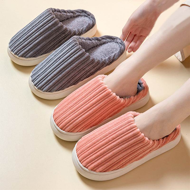 Striped Thick Fleece Warm Slippers - Goodlifebean