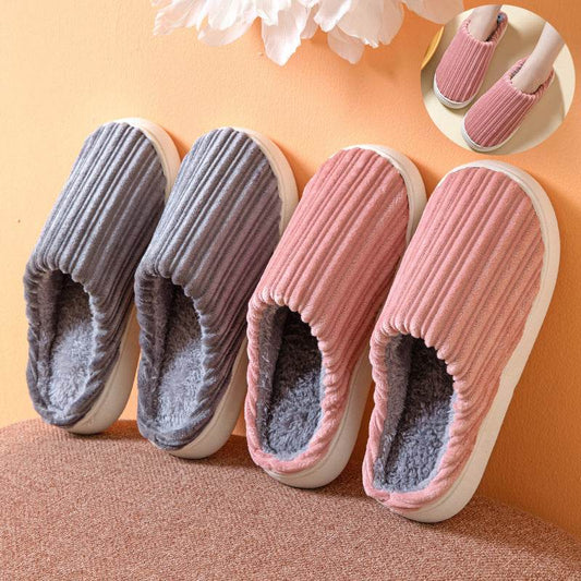 Striped Thick Fleece Warm Slippers - Goodlifebean