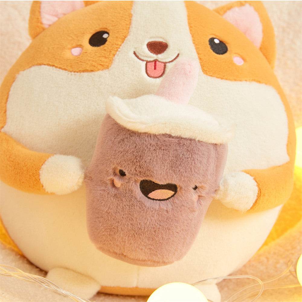 Boba drinking Corgi Plushie