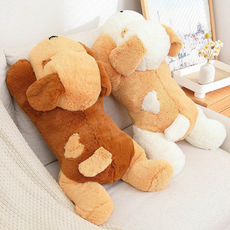 Fluffy Sleeping White Brown Puppy Plushie | Stuffed Animal Puppy.