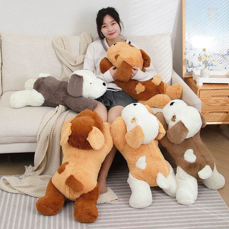 Fluffy Sleeping White Brown Puppy Plushie | Stuffed Animal Puppy.