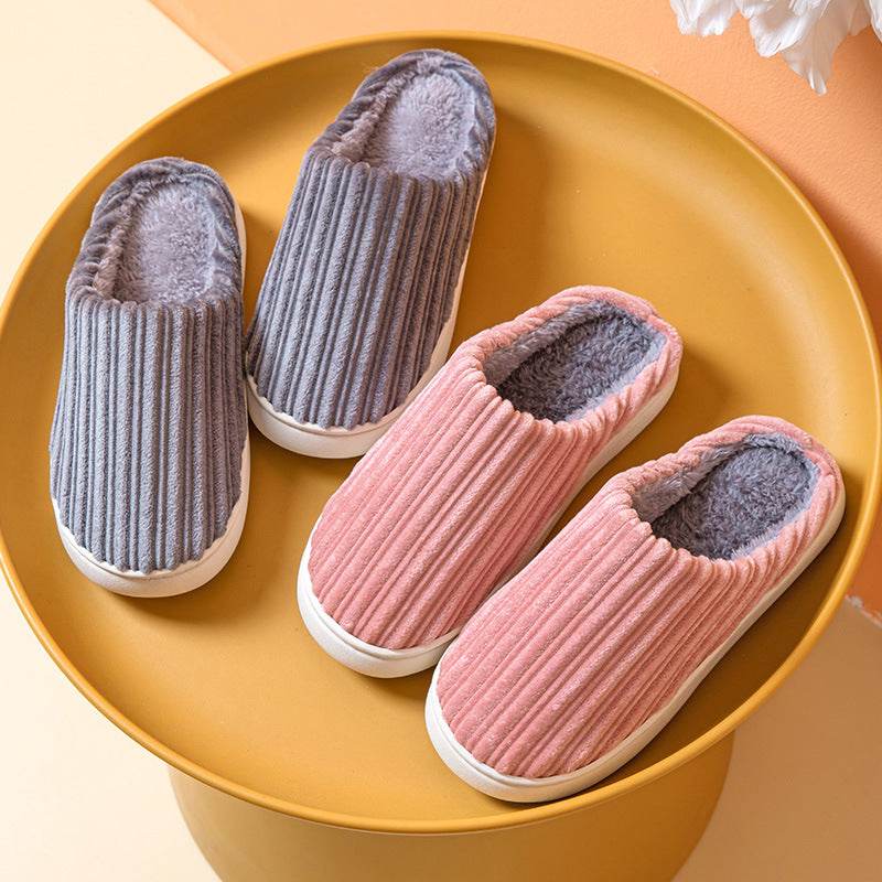 Striped Thick Fleece Warm Slippers - Goodlifebean