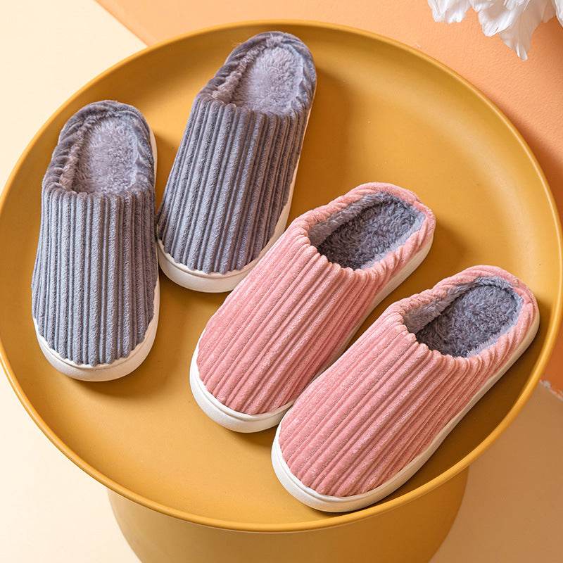 Striped Thick Fleece Warm Slippers