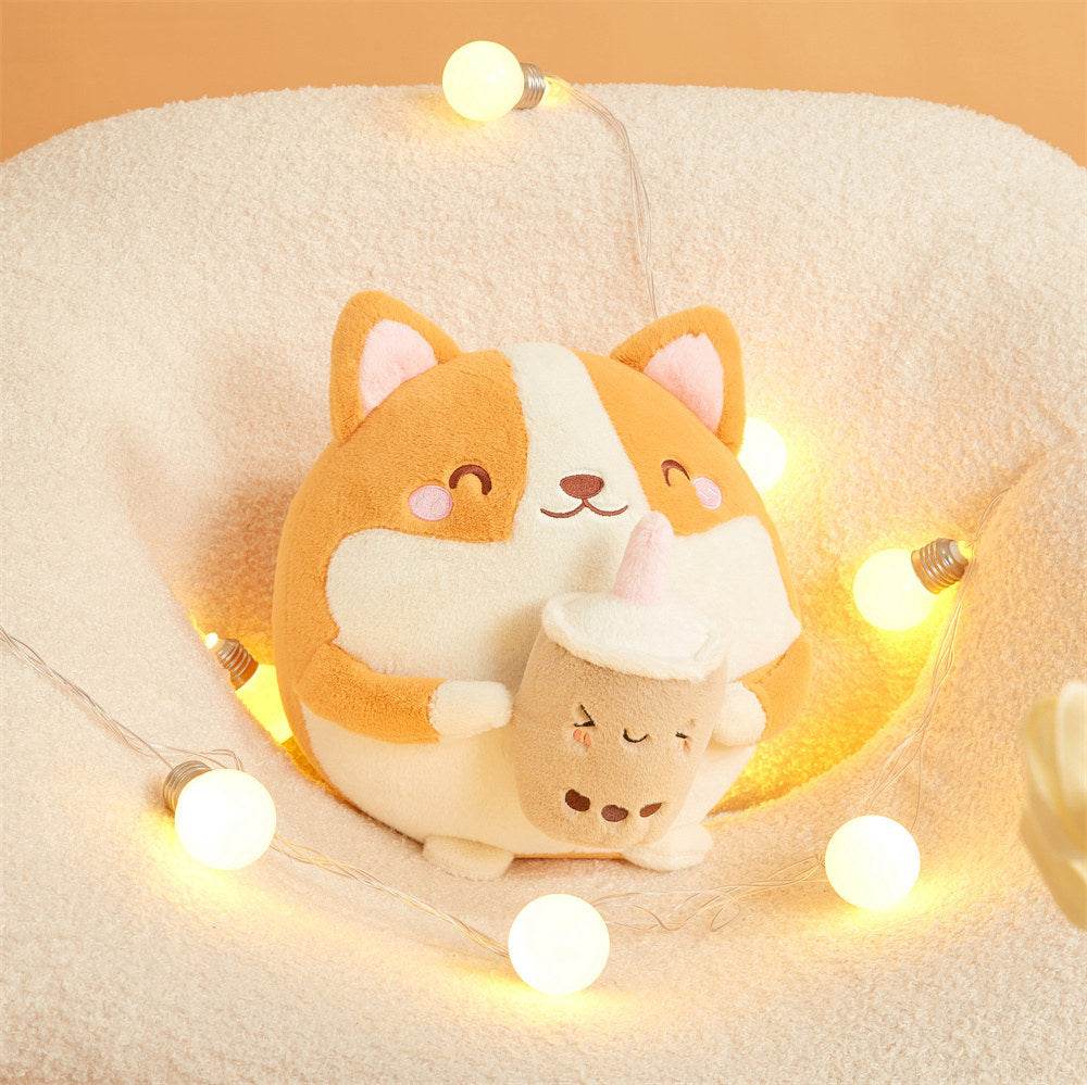 Boba drinking Corgi Plushie