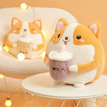 Shop Boba drinking Corgi Plushie - Stuffed Animals Goodlifebean Plushies | Stuffed Animals