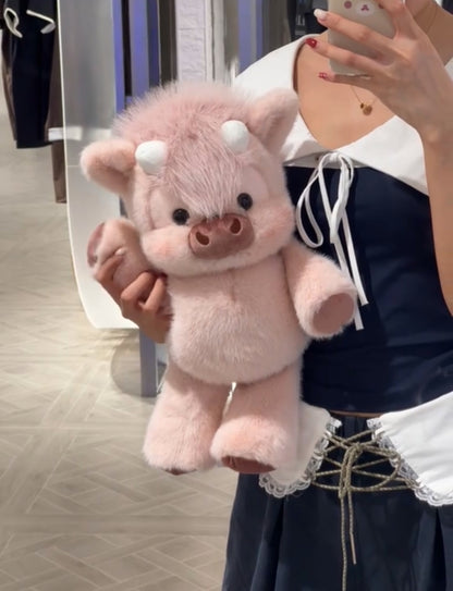 Apricot & Pale Pink Cow Running Plushie Duo