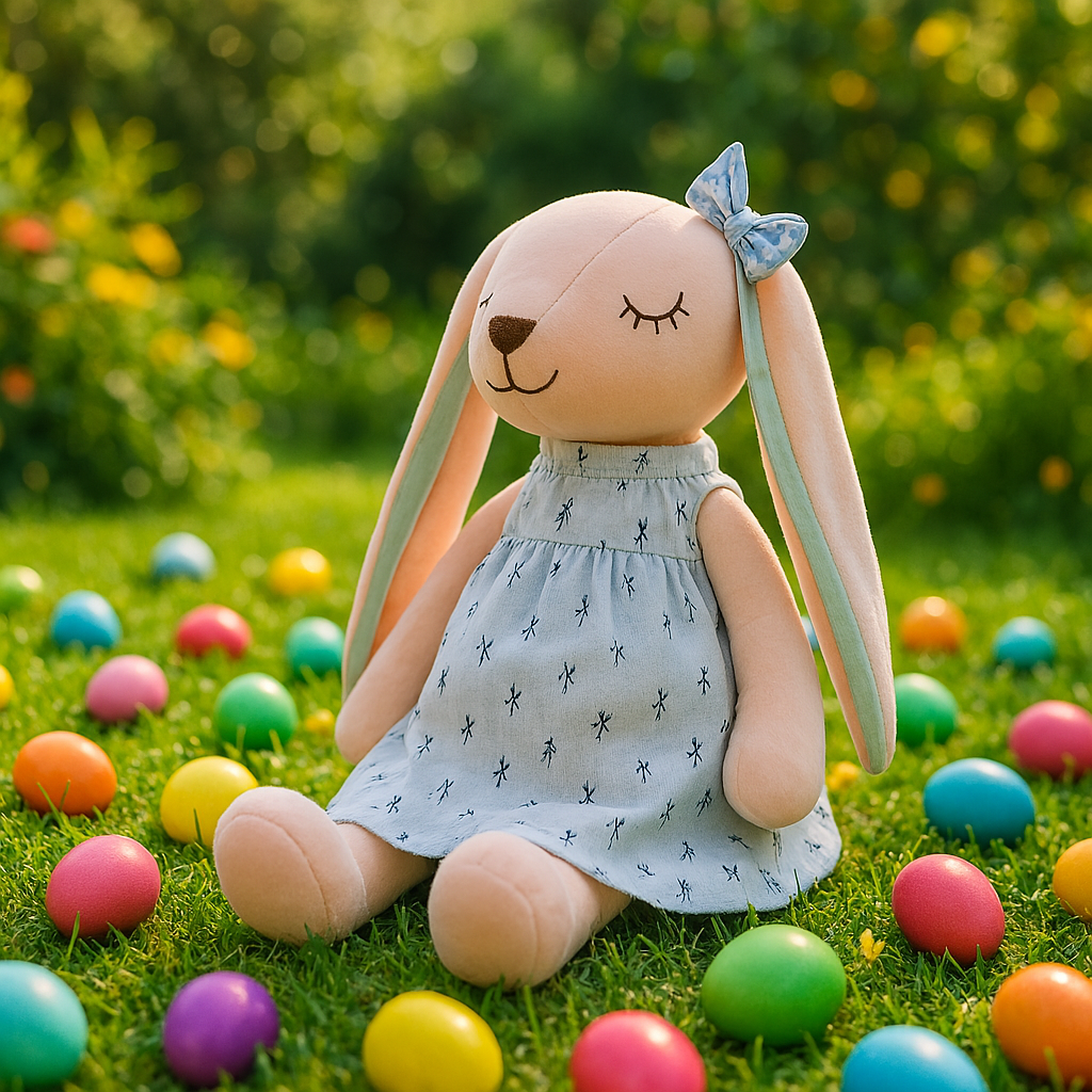 Poppy: Cute Pink and Blue Fluffy Bunny Plushie.