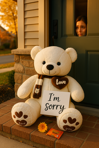 buy giant teddy bear | White "I'm sorry teddy bear"
