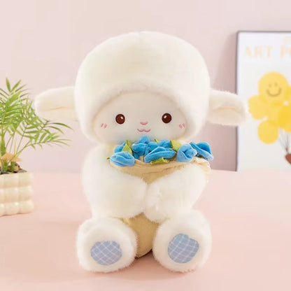 Blooming Lamb Plushie | Cute Lamb Plush With Bouquet - Goodlifebean product_type