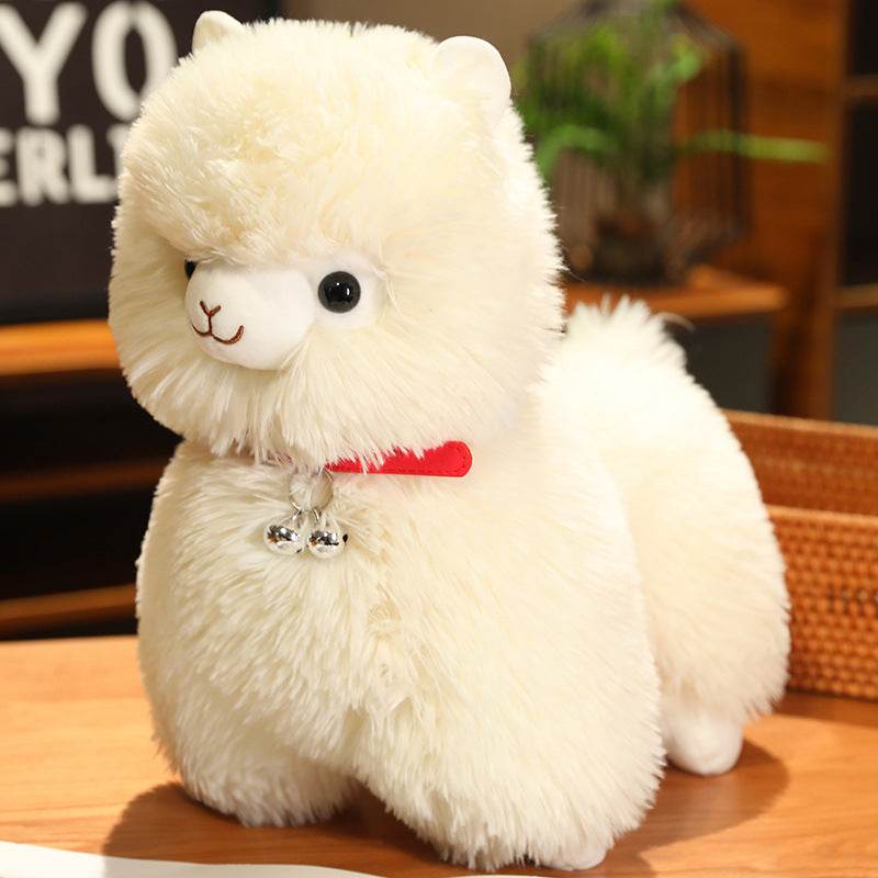 Kawaii White Pink Fluffy Alpaca Plushie.