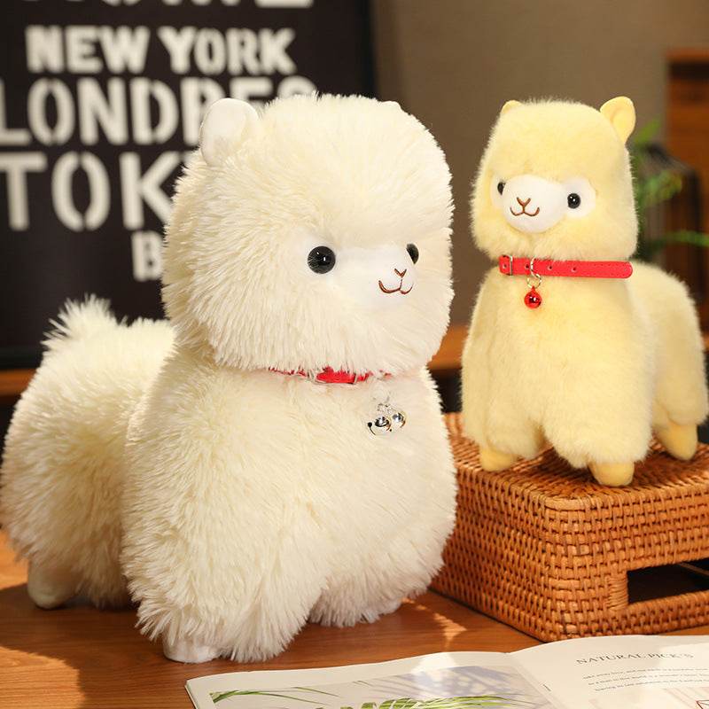 Kawaii White Pink Fluffy Alpaca Plushie.