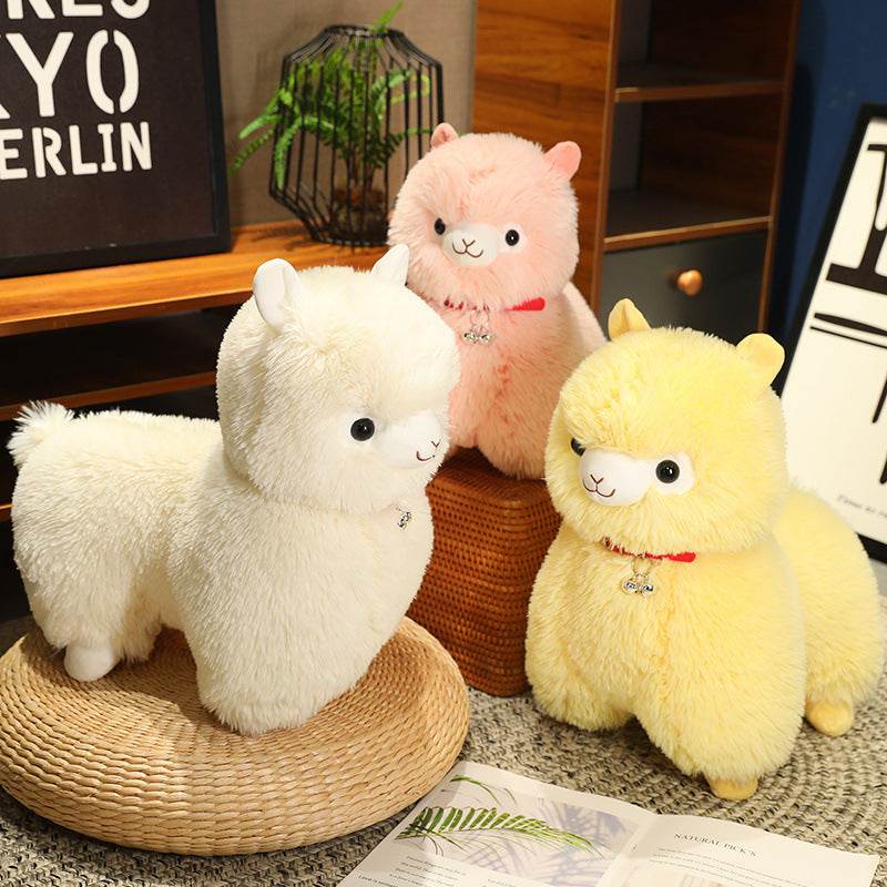 Kawaii White Pink Fluffy Alpaca Plushie.