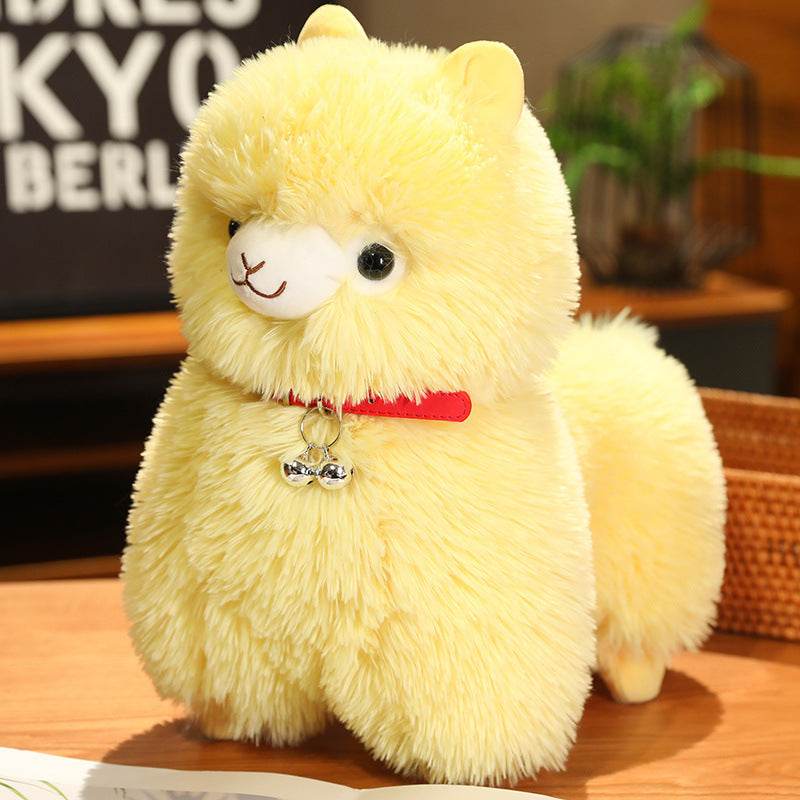 Kawaii White Pink Fluffy Alpaca Plushie.