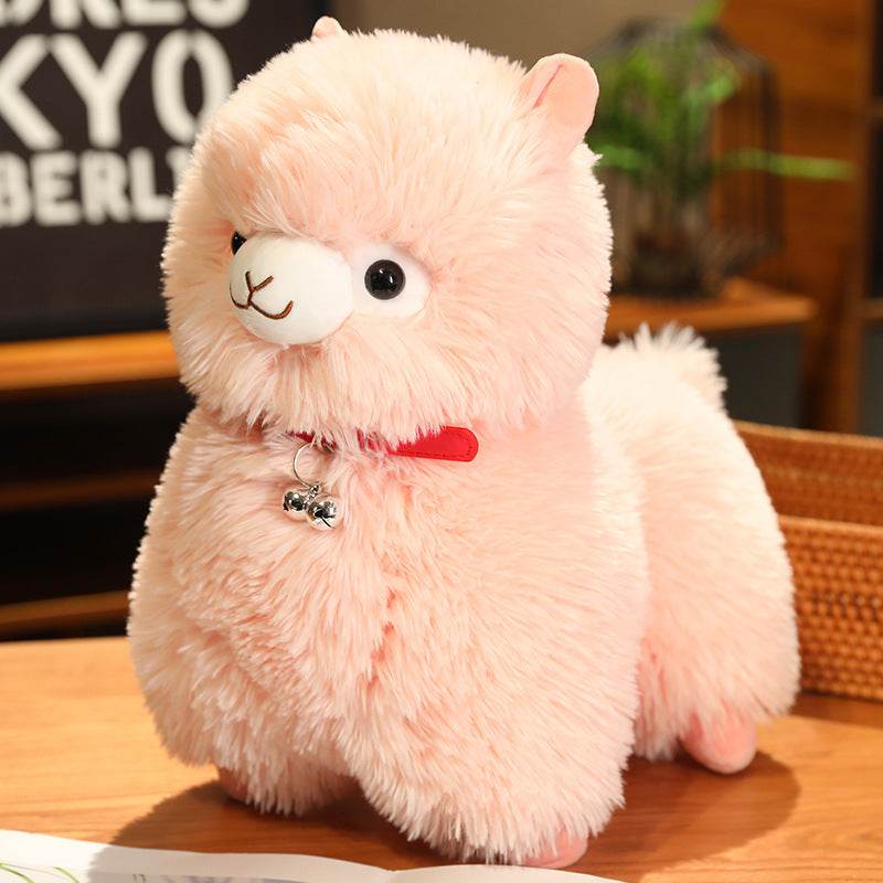 Kawaii White Pink Fluffy Alpaca Plushie.