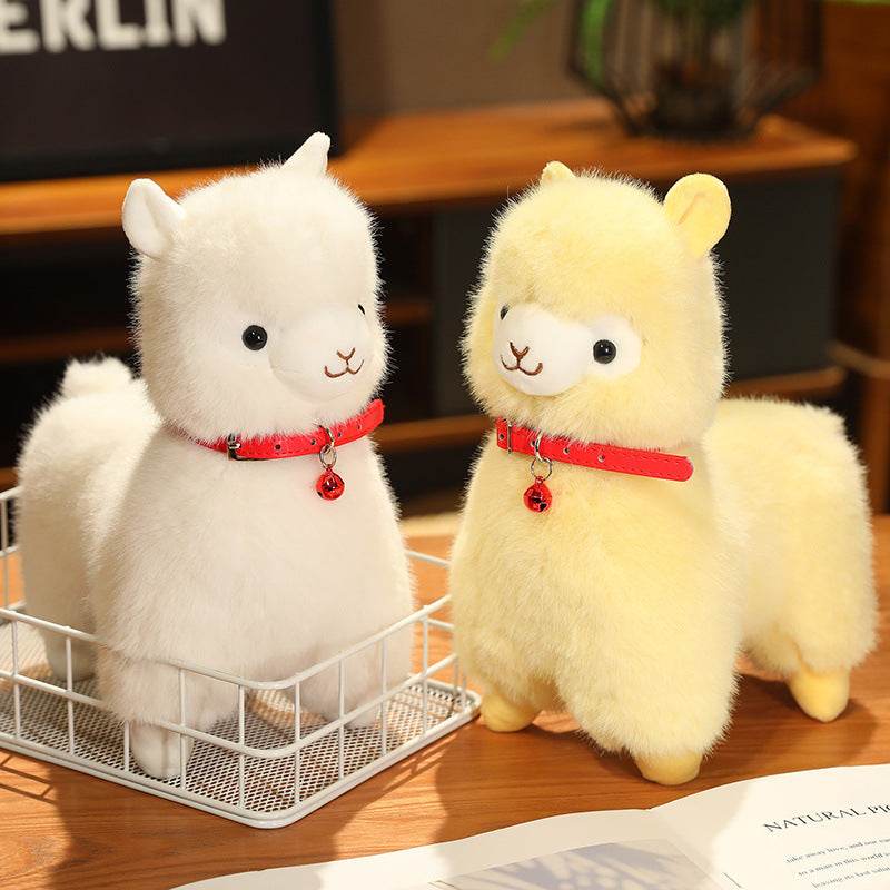Kawaii White Pink Fluffy Alpaca Plushie.