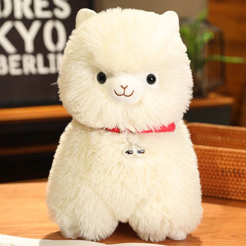 Kawaii White Pink Fluffy Alpaca Plushie.
