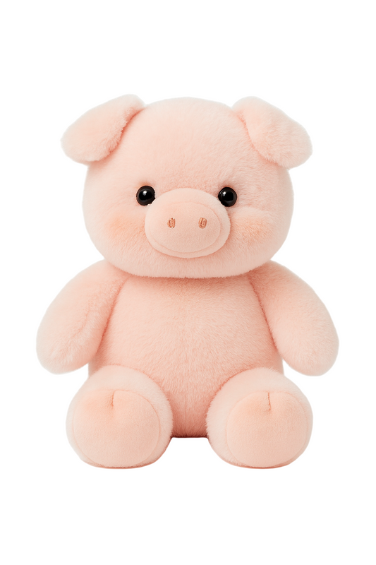 Pink plush toy pig on a white background