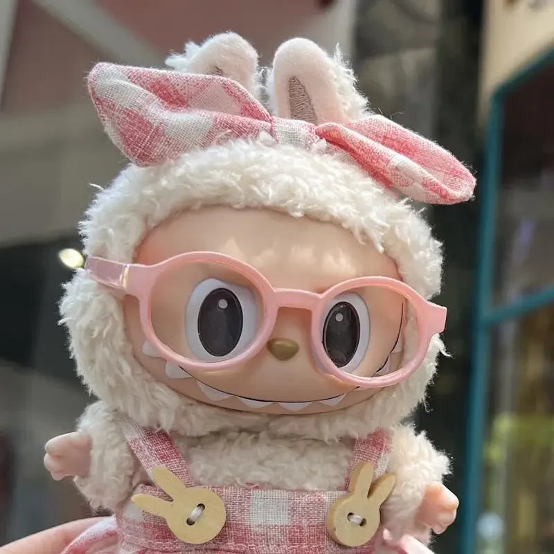 Handmade  Labubu Pink and Green Plaid Dress with Bow