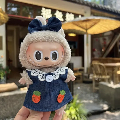 Handmade  Labubu Pink and Green Plaid Dress with Bow
