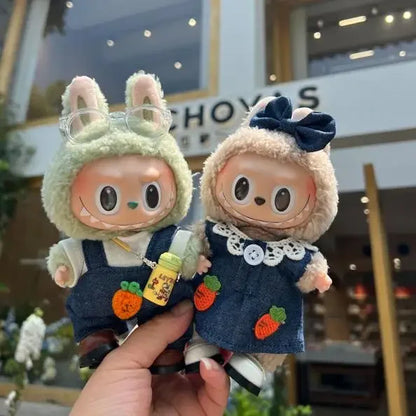 Handmade  Labubu Pink and Green Plaid Dress with Bow