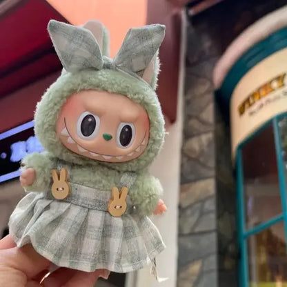 Handmade  Labubu Pink and Green Plaid Dress with Bow