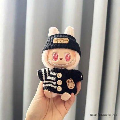 Handmade Black & White Labubu Heart Cozy Knit Outfit