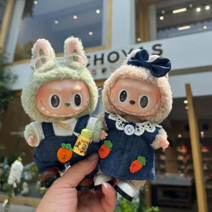 Handmade  Labubu Pink and Green Plaid Dress with Bow