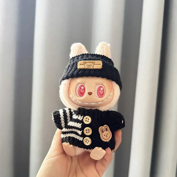 Handmade Black & White Labubu Heart Cozy Knit Outfit